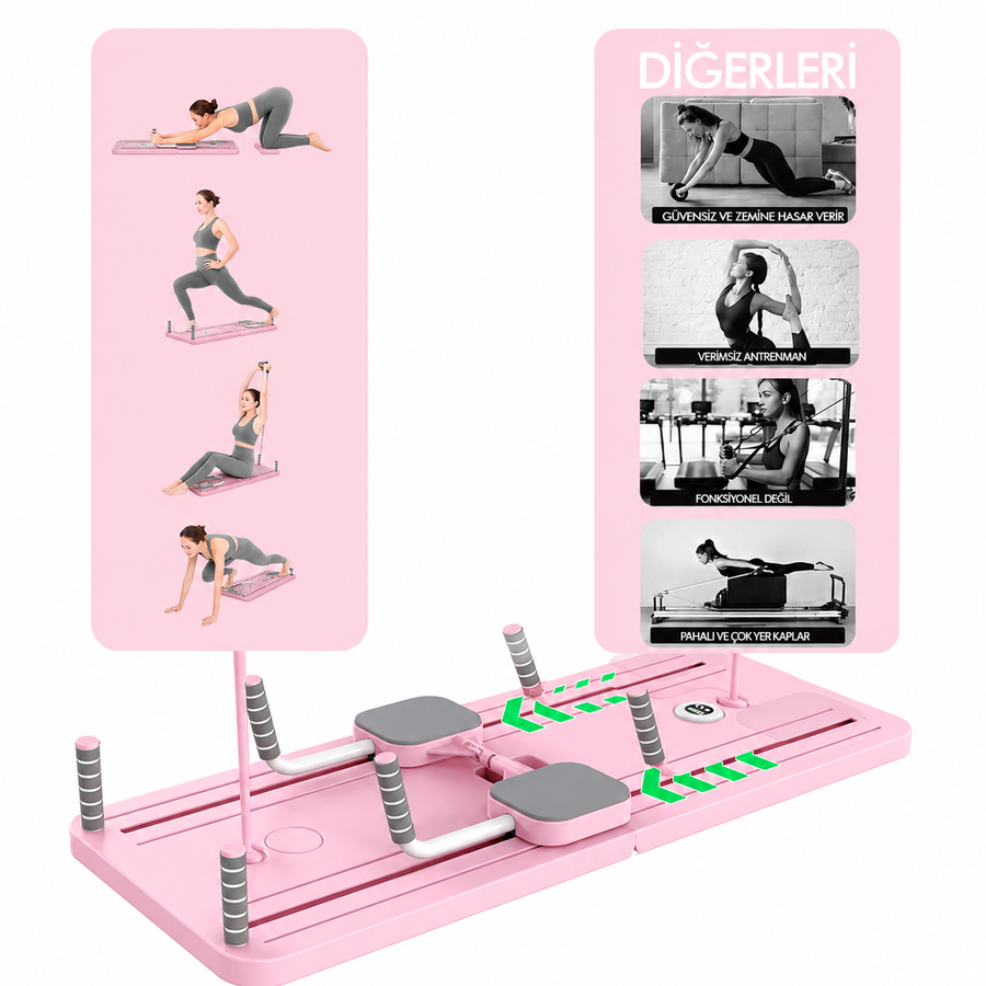 Çok Fonksiyonlu Egzersiz Aleti, Pilates Reformer, Direnç Bantlı, Ev Tipi Istasyon
