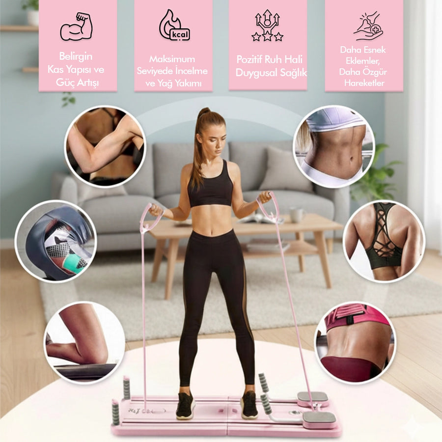 Çok Fonksiyonlu Egzersiz Aleti, Pilates Reformer, Direnç Bantlı, Ev Tipi Istasyon