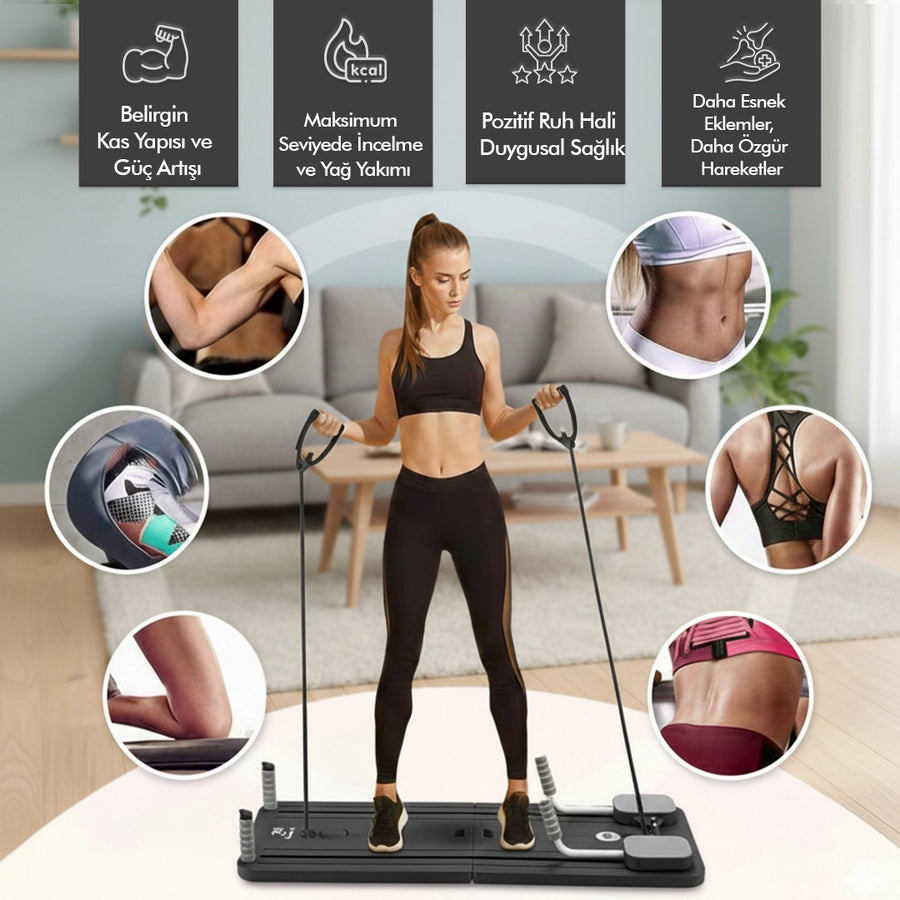 Çok Fonksiyonlu Egzersiz Aleti, Pilates Reformer, Direnç Bantlı, Ev Tipi Istasyon